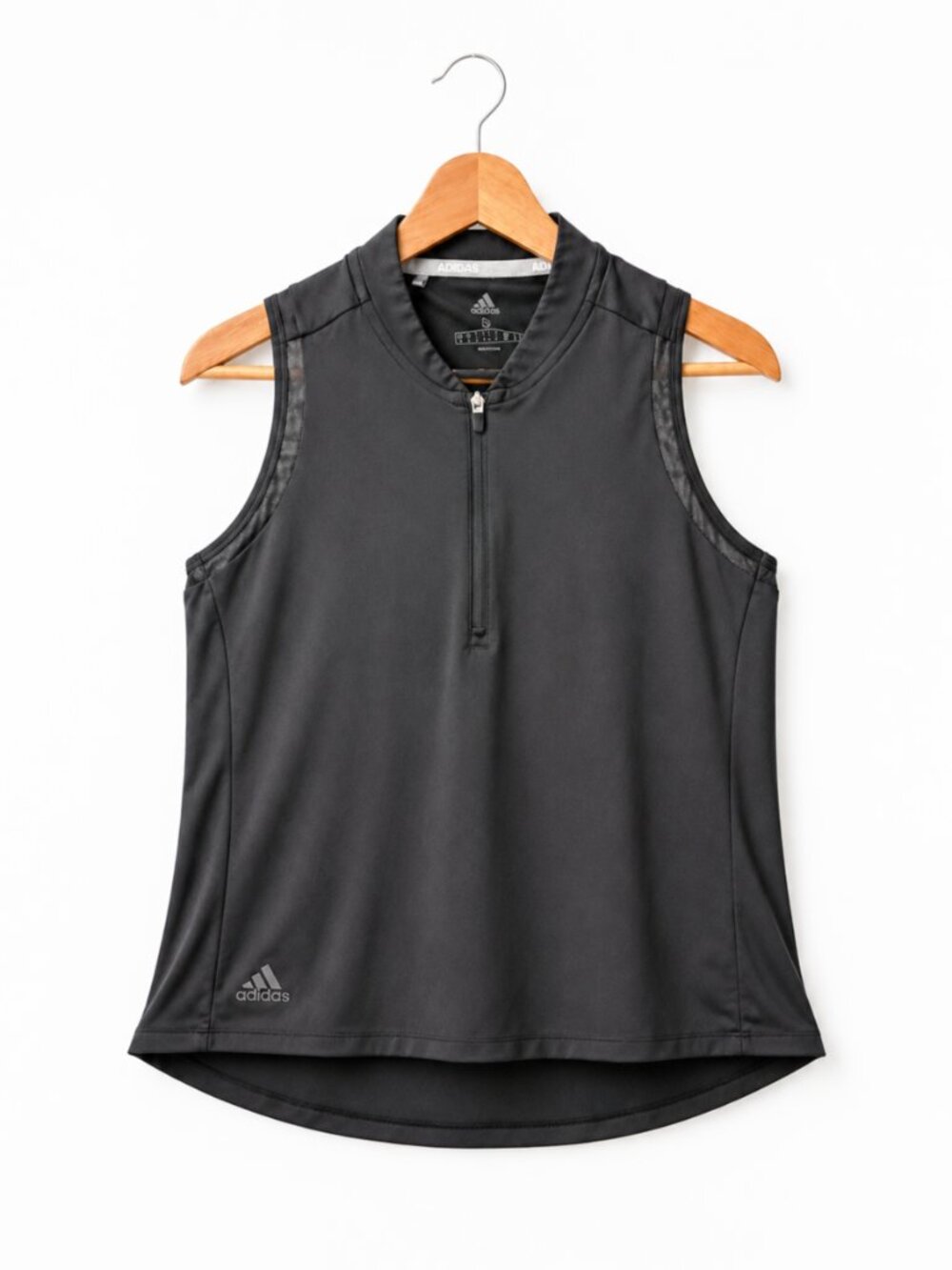 Adidas Athletic Zip Tank Top Black S Elastic Glossy Sport Chic